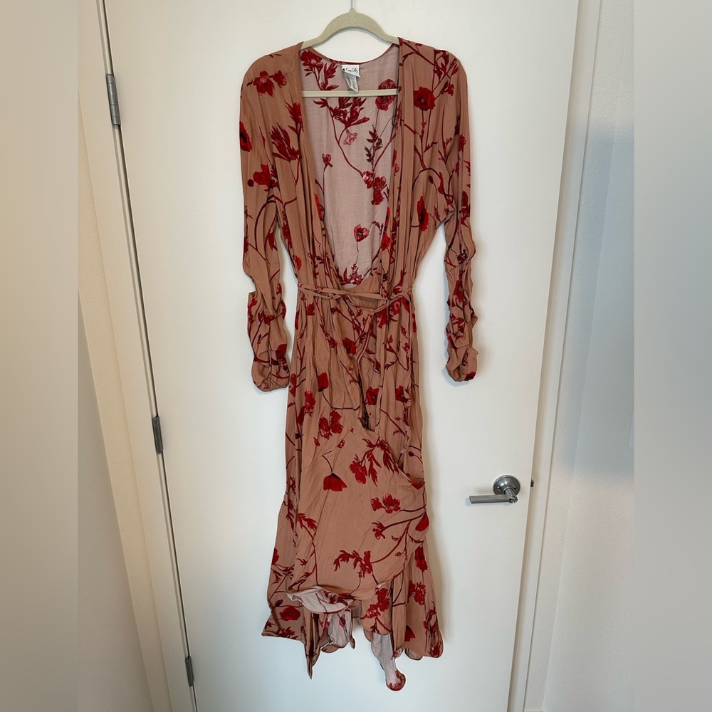 Floral long sleeve wrap dress